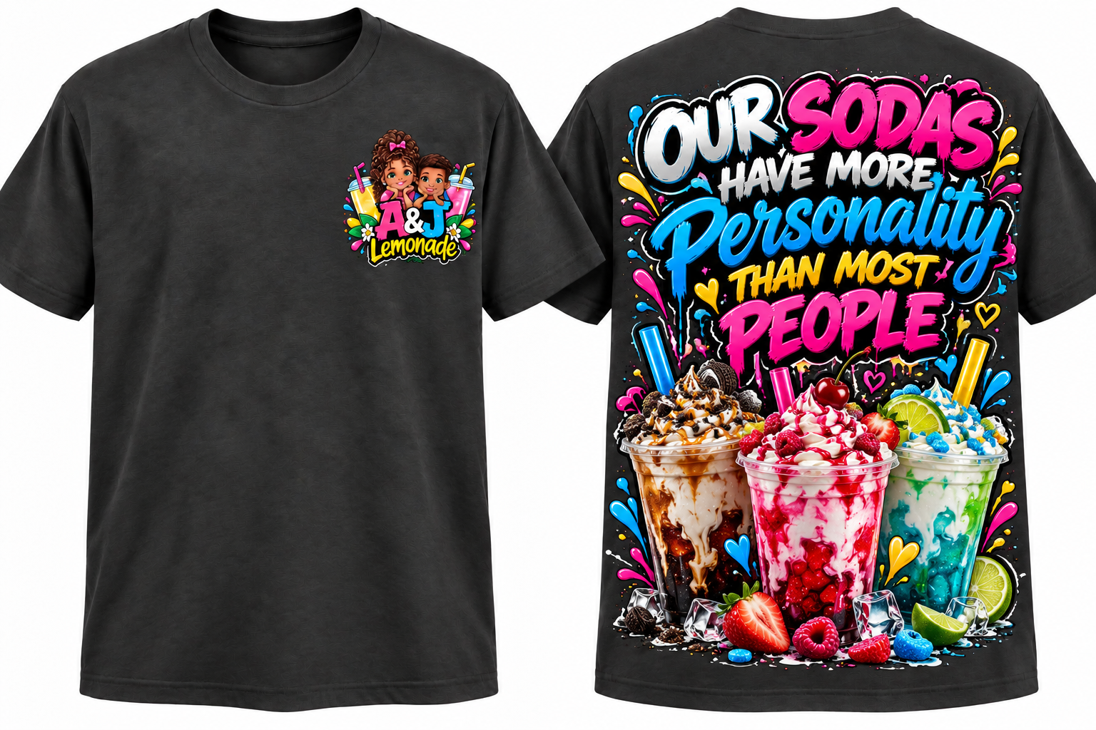 Our Sodas Have More Personality โ Color Pop A&J Lemonade shirt front and back