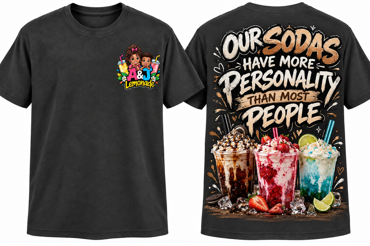Our Sodas Have More Personality โ Classic A&J Lemonade shirt front and back