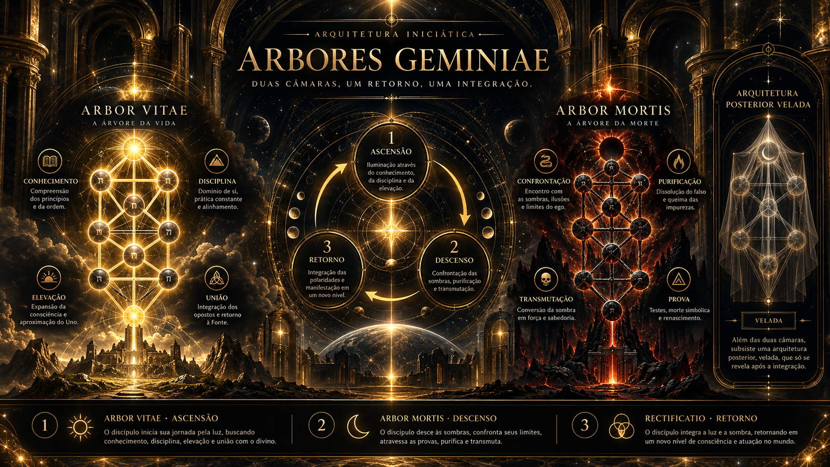 Arbores Geminae: ascensão pela Arbor Vitae, descida pela Arbor Mortis e retorno pela Rectificatio