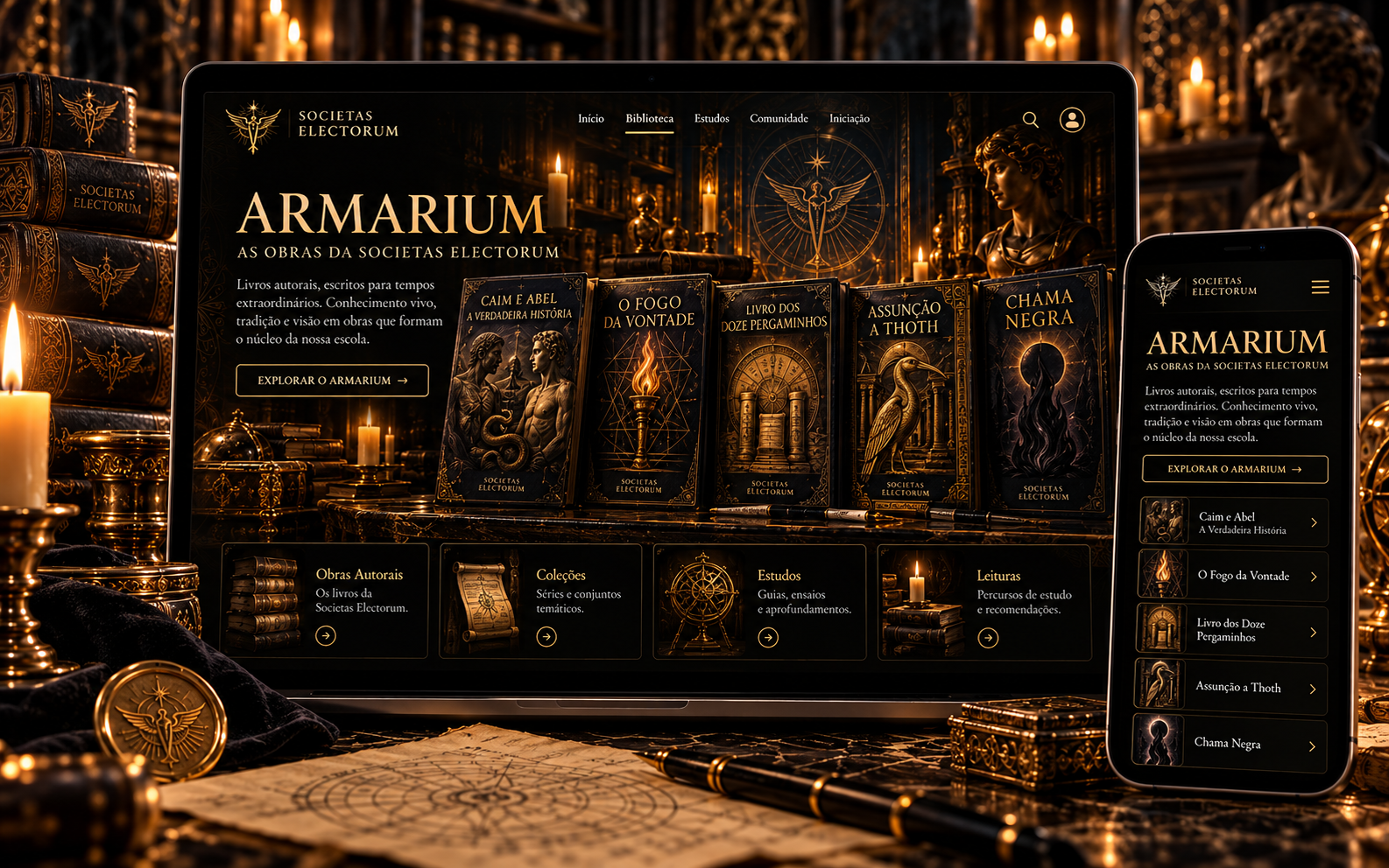 Armarium autoral da Societas Electorum com livros próprios