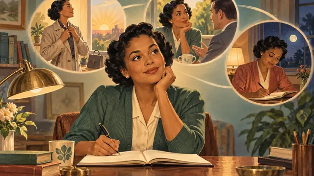 A woman practices daily curiosity through morning preparation, mindful conversation, and evening journaling.