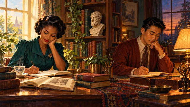 1940s morning and evening journaling illustration