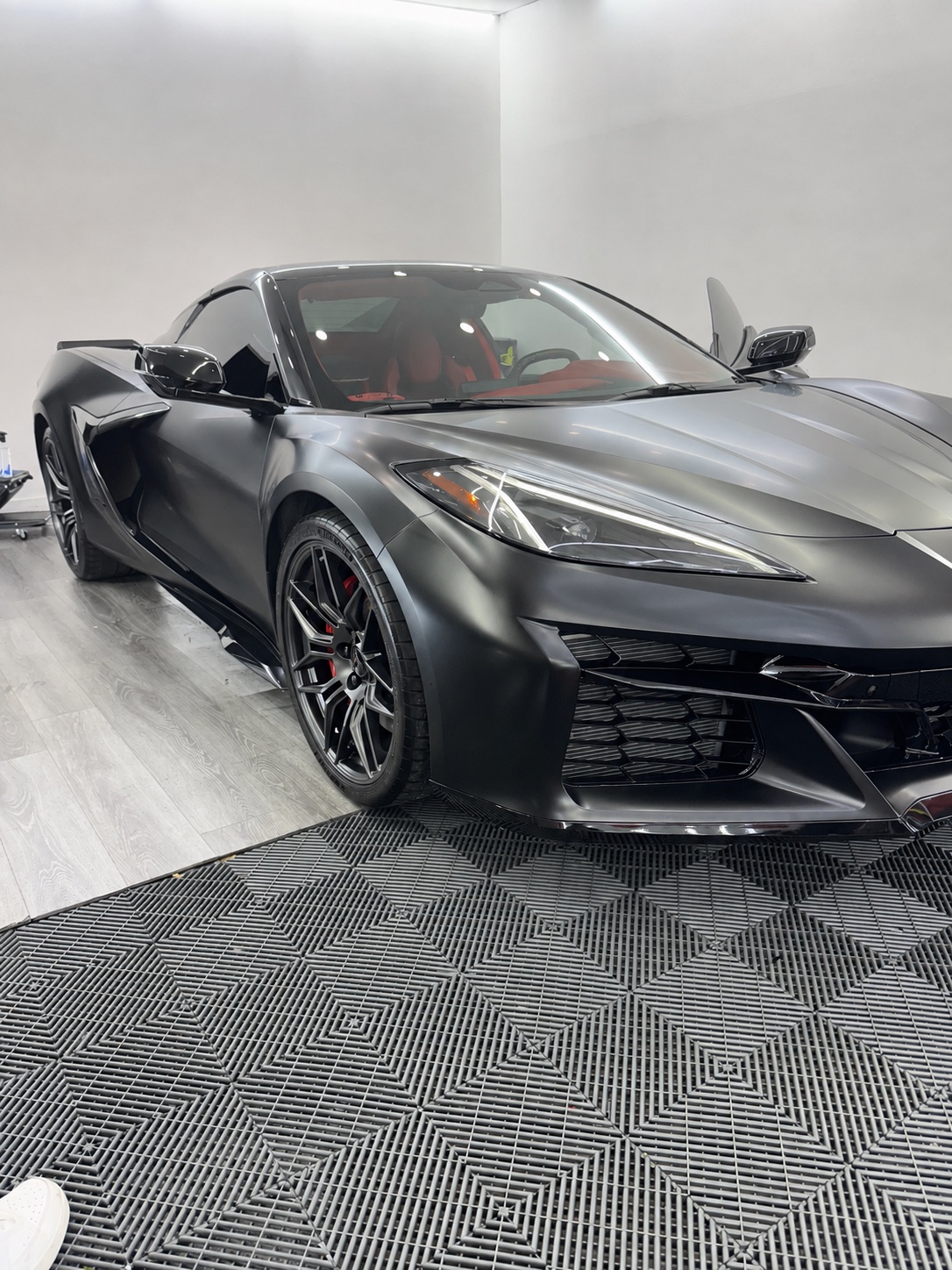 Matte black Corvette detailed by Miami Vice Auto Spa