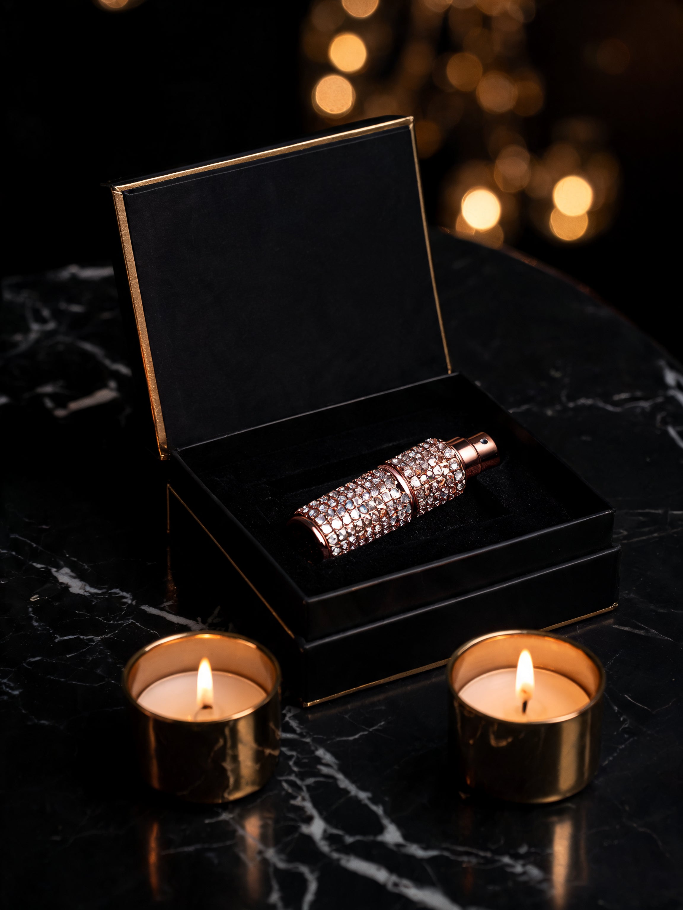 The J.A bottle resting in its black and gold presentation box